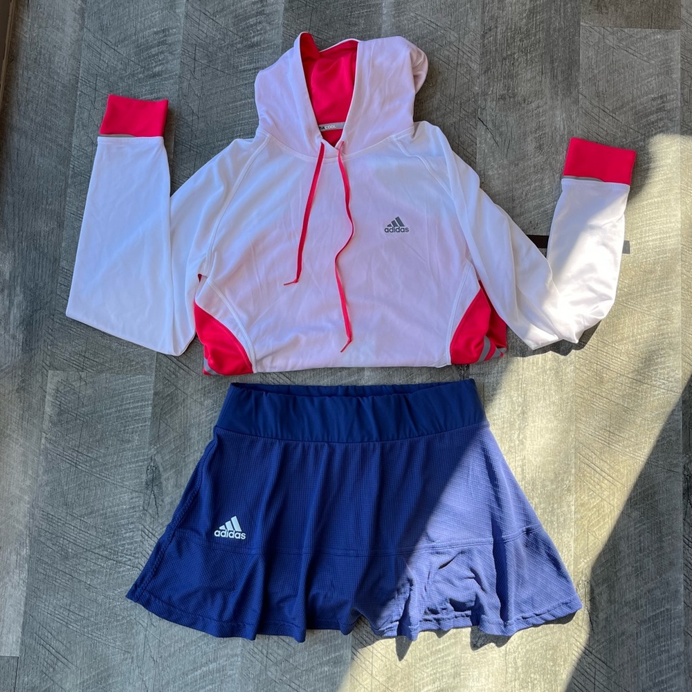 adidas White & Pink Long Sleeve Hooded Top
